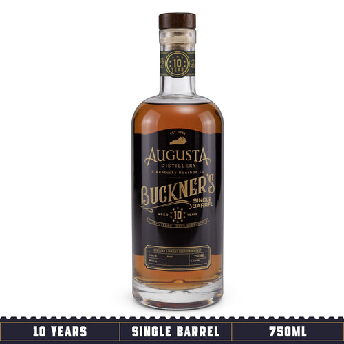 A bottle of Augusta Distillery Buckner's 10 Single Barrel Unfiltered Cask Strength Kentucky Straight Bourbon Whiskey 750ml 10 Years Old