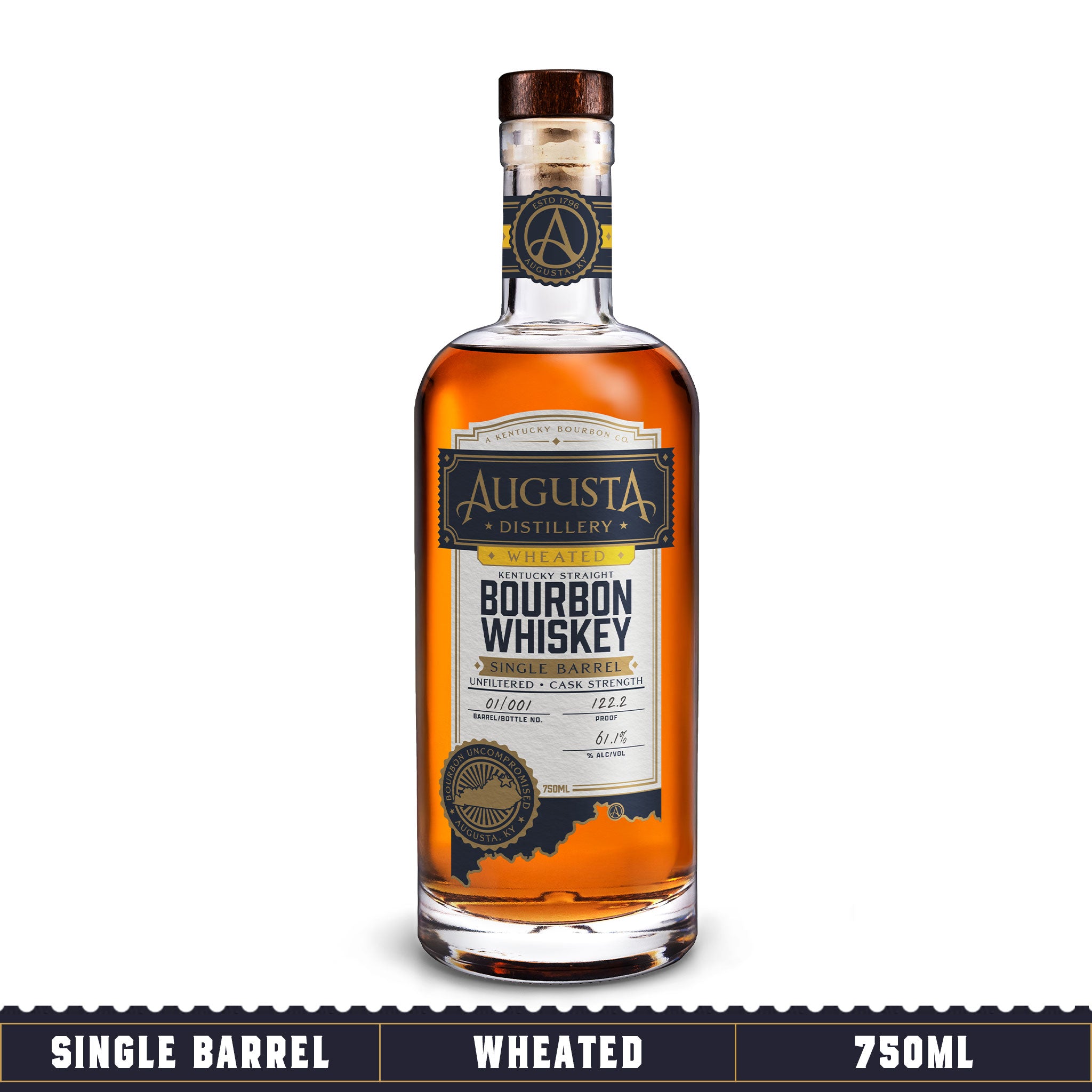 A bottle of Augusta Distillery Wheated Kentucky Straight Bourbon Whiskey Single Barrel 750ml